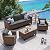 UDPATIO Patio Furniture Set, 5 Pieces Outdoor Conversation Sets with Rocking Swivel Chairs, Wicker Rattan Outdoor Sofa Set with Storage Table and Waterproof Covers for Backyard, Deck, Porch, Grey
