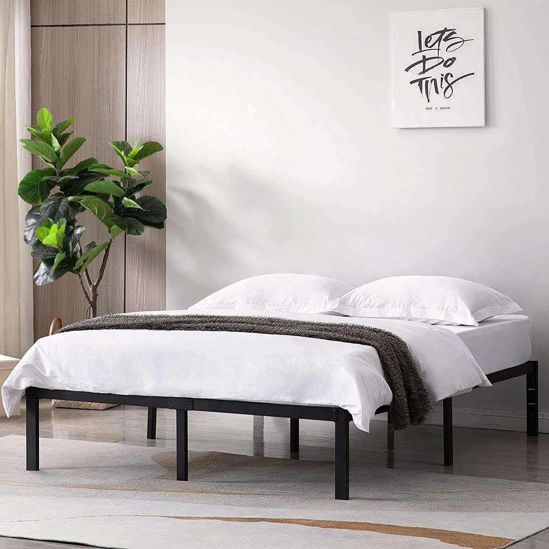 TATAGOBed Frame Bed Frame 200 x 200 cm with Metal Slatted Frame, Height 41 cm - Large Storage Space, Easy to Assemble and Stable - Black Slatted Frame