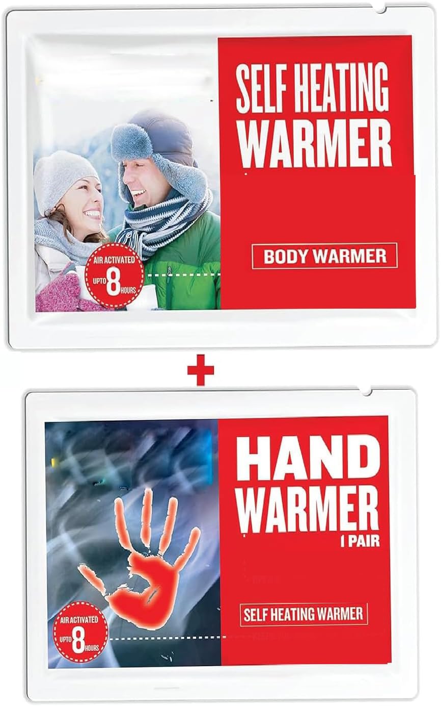 SOLDTRUE Combo Body & Hand Warmer Heat Pouch Air Activated Heat Warmers - Up to 8+ Hours of Self Heating Warmer, Long Lasting Safe Natural Odorless(1 Pair Hand,1 Body)