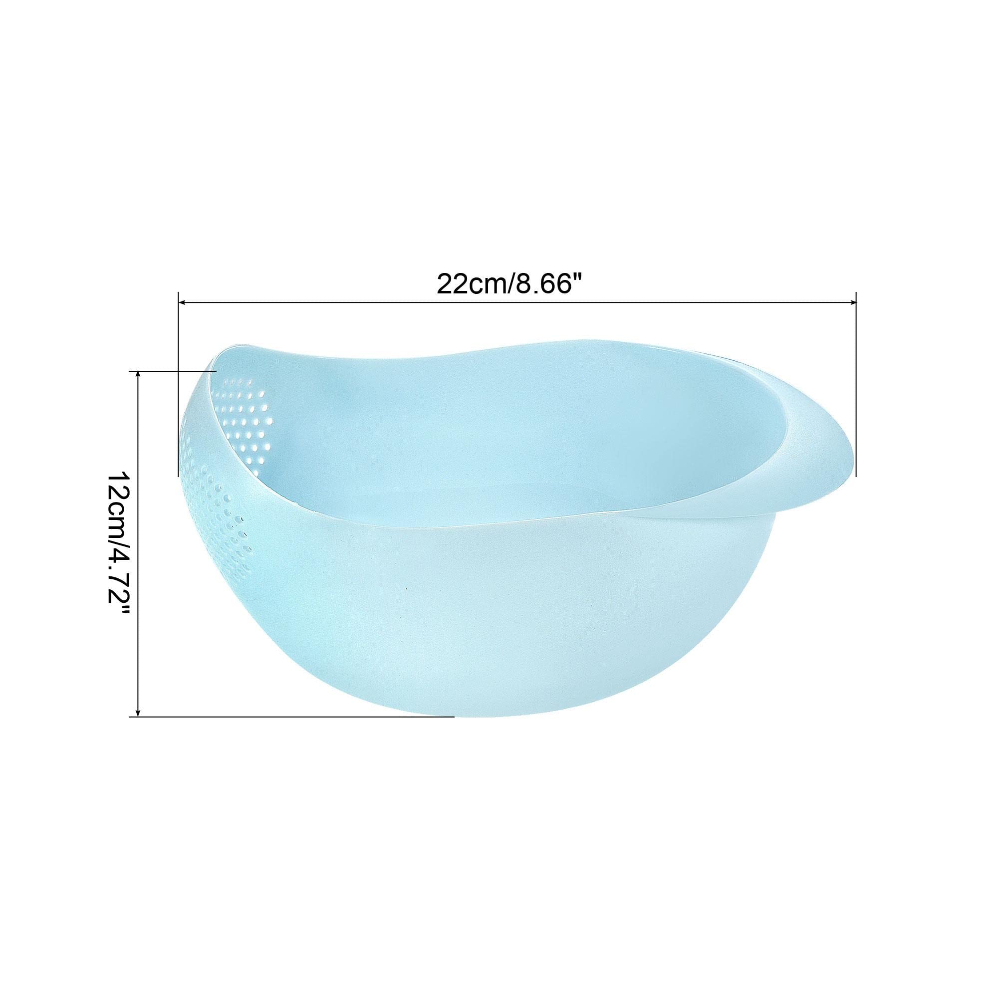 uxcell Rice Wash Sieve, Rice Washer Strainers Colander Fruit Washing Bowl, Multipurpose Plastic Fruit Vegetables Drain Basket Kitchen Gadget-Blue