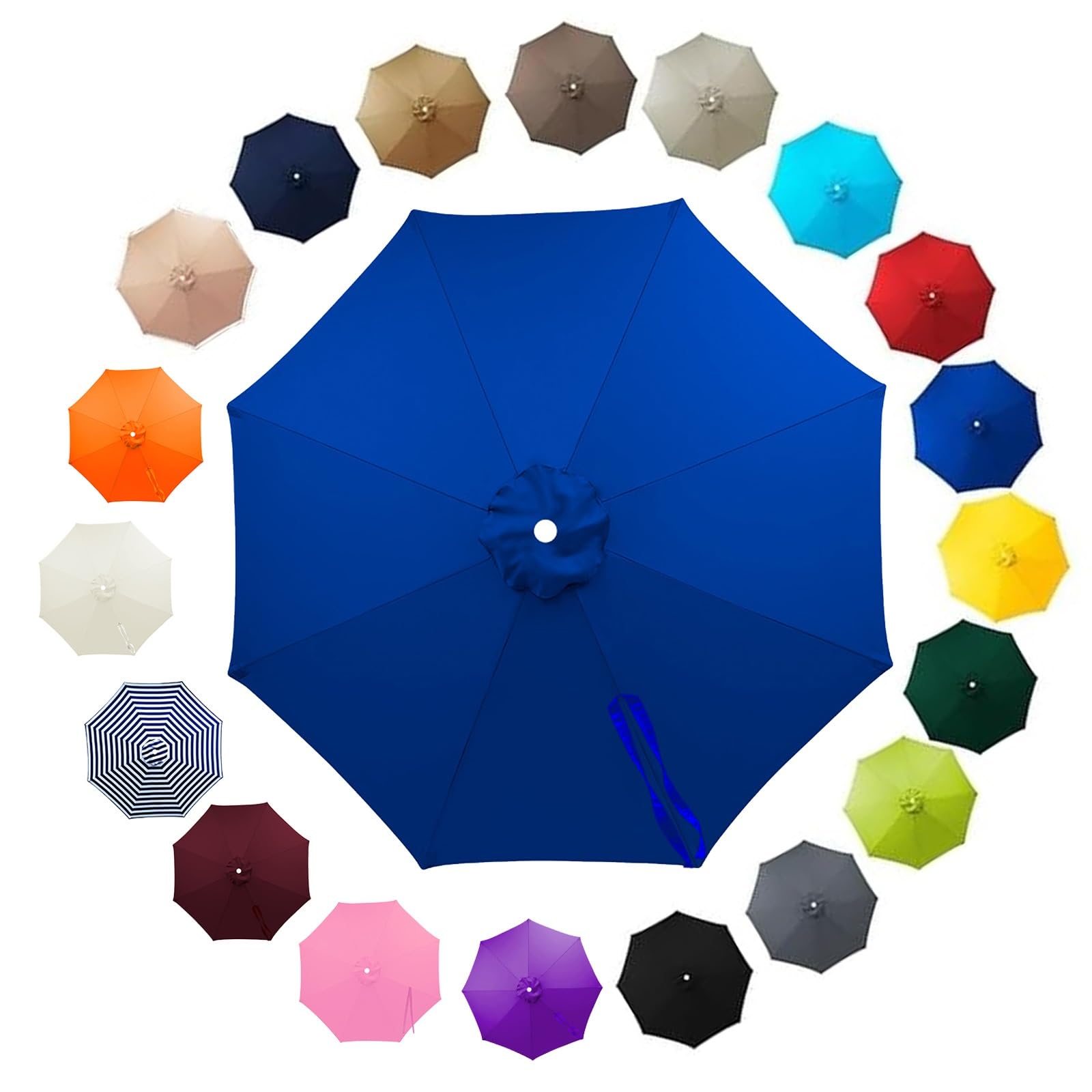 Outdoor Patio Parasol Replacement Canopy 2.5m 2.8m 3.30m 3.5m 6/8 Ribs, Fade Resistant Garden Umbrella Top Fabric Cover, Waterproof UV Protection Sunshade Cloth(Royal Blue,2.30m/8 Arms)