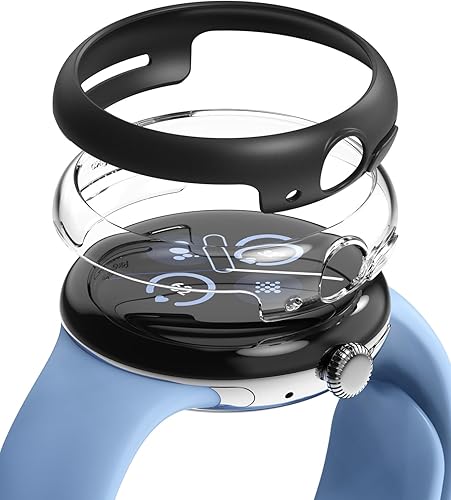 Ringke Slim Anti-Yellowing Material 2 Pack Compatible with Google Pixel Watch 2 Case, Solid Transparent Cover + Extra Color for Women, Men - Clear