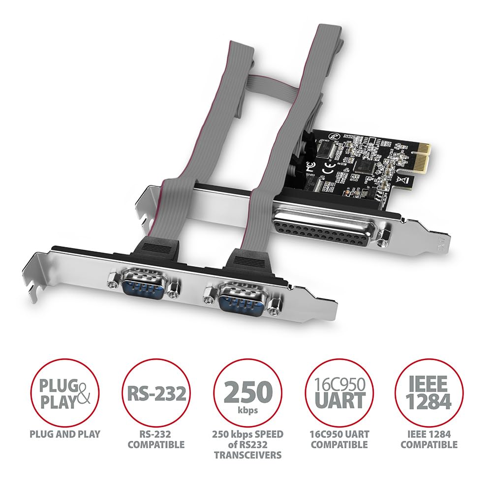 compatible PCEA-PSN PCIe-Adapter mit 1x Parallel- + 2x Seriell-Ports - ASIX AX99100 Chipsatz