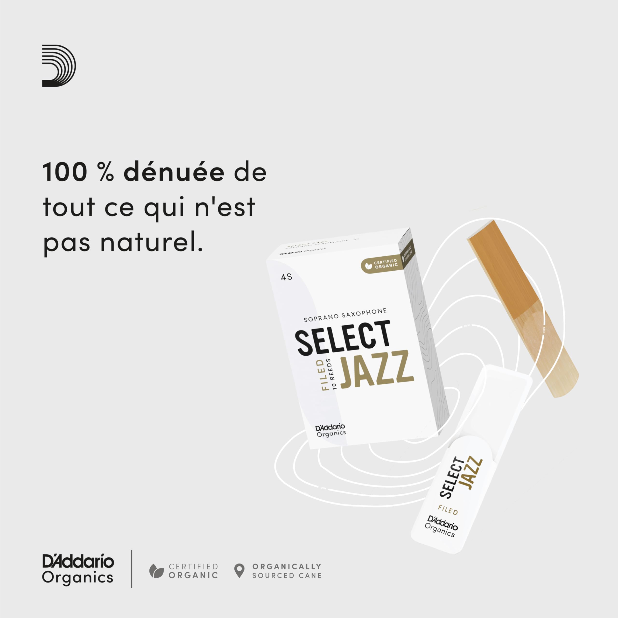 D'Addario Organique Select Jazz Filed Tenor Anches de Saxophone - Anches Sax - Le Premier et le Seul Roseau Biologique - 3 Moyen, 5 Paquet