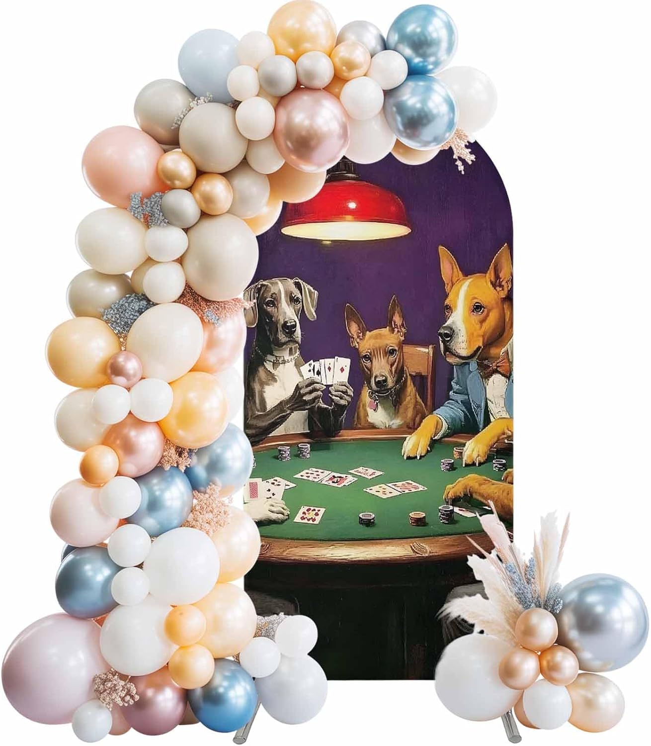 Funny Dogs Arch Backdrop Cover, Dog Playing Cards Poker Retro Witty Stretchy Spandex Round Top Fitted Wedding Arch Cover for Birthday Party Ceremony Baby Shower, 6 Ft