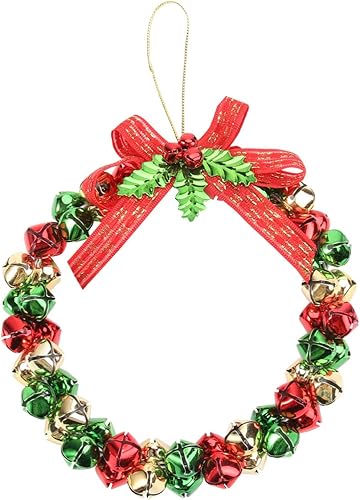 TENDYCOCO Corona de cascabel de metal de Navidad, corona colgante de Navidad para decoración de pared interior y exterior