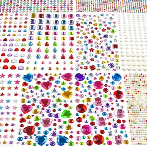 3000 PCS Gem Stickers - Self Adhesive Scrapbook Supplies | Rhinestones for Crafts Supplies,Small Earrings Face Nail Jewels for Kids - Face Gems Body...