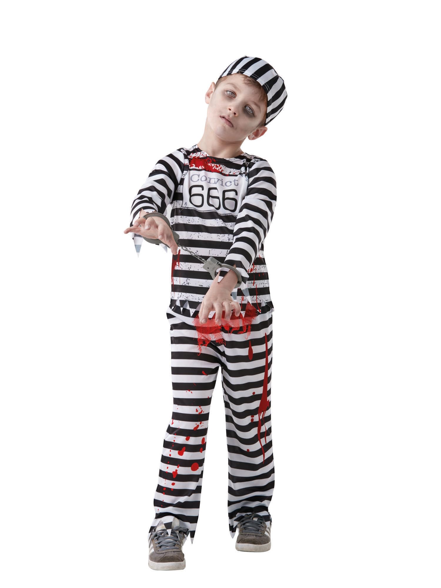 Bristol Novelty 300861M Zombie Convict Fancy Dress, Boys, Black/White, Medium Age 5-6 Years Halloween Halloween