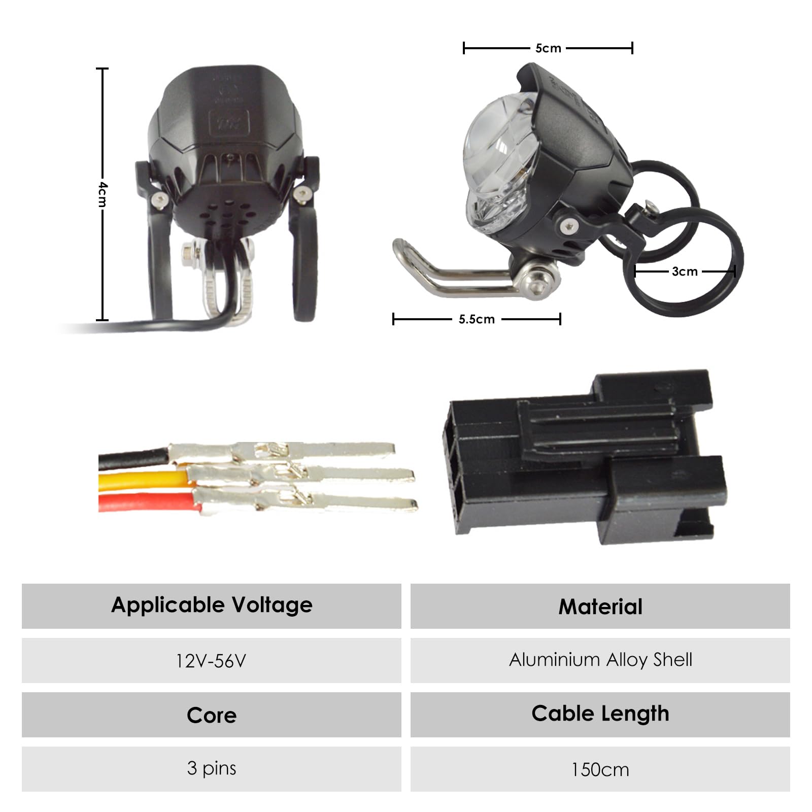 Ensemble de Feux de Vélo Super Lumineux, Lumiere Velo Avant Feux de Vélo à Led 24v 36v 48v, Feux Arrière de Phare de Vélo Électrique Étanche avec Interrupteur de Boîtier en Aluminium pour Vélo