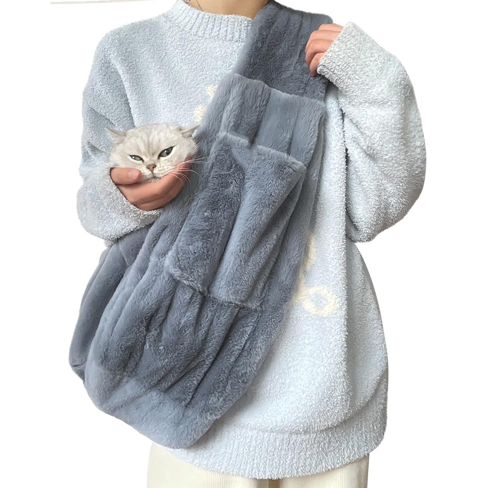 Puppy Sling Carrier Plush Warm Small Dog Cat Sling Bags Fit Under 5kg Soft Comfy Hand-Free Pet Carry Bag Cat Pouch Tote Bag Wide Shoulder Strap Portable Suitable for Travel Outdoor Walking Winter - Image 4