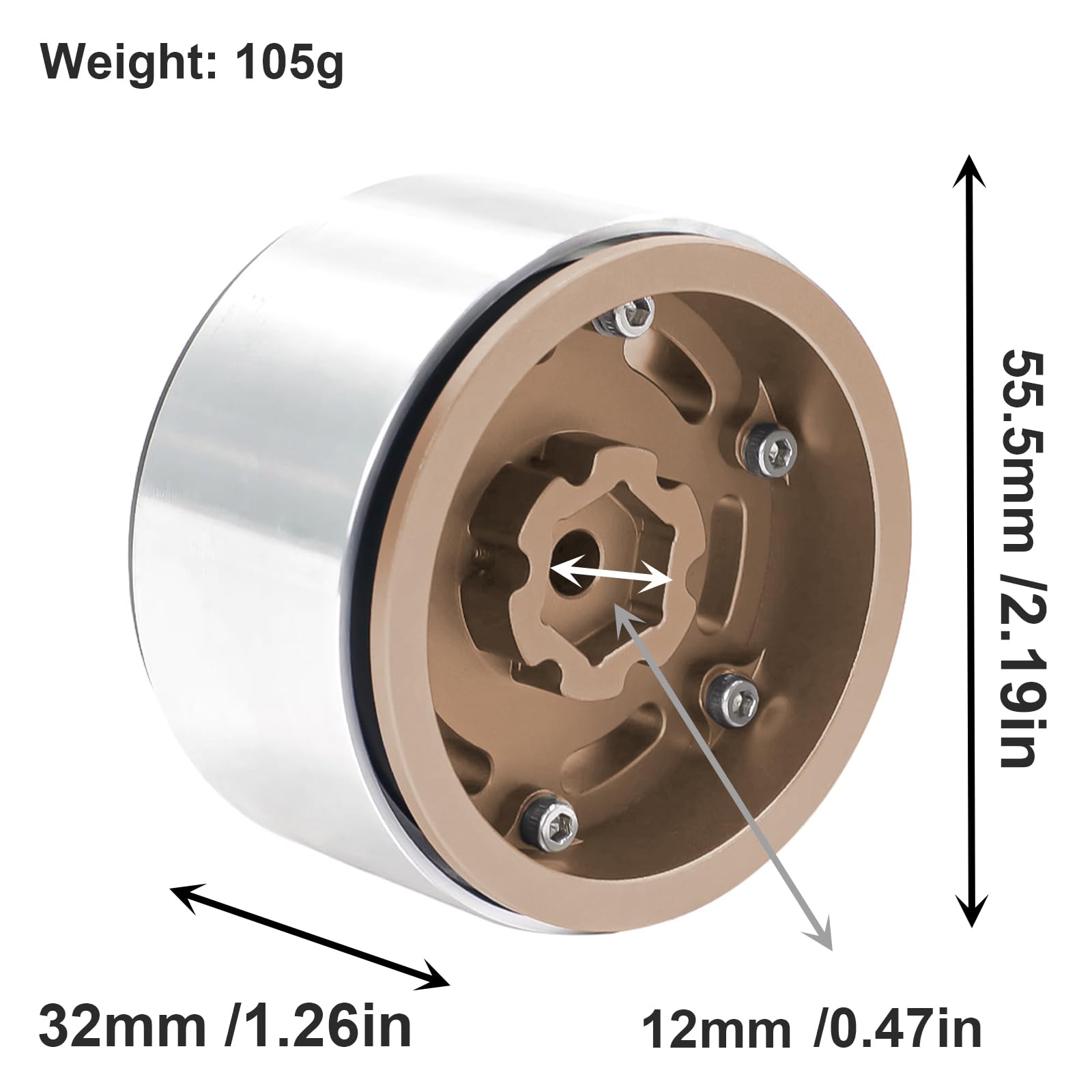 1.9 Metal Beadlock Wheels for 1/10 RC Crawler/Trail Truck, Compatible with Axial SCX10/Capra/TRX-4, CNC-Machined Alloy Rims Heavy-Duty Off-Road Performance Bronze