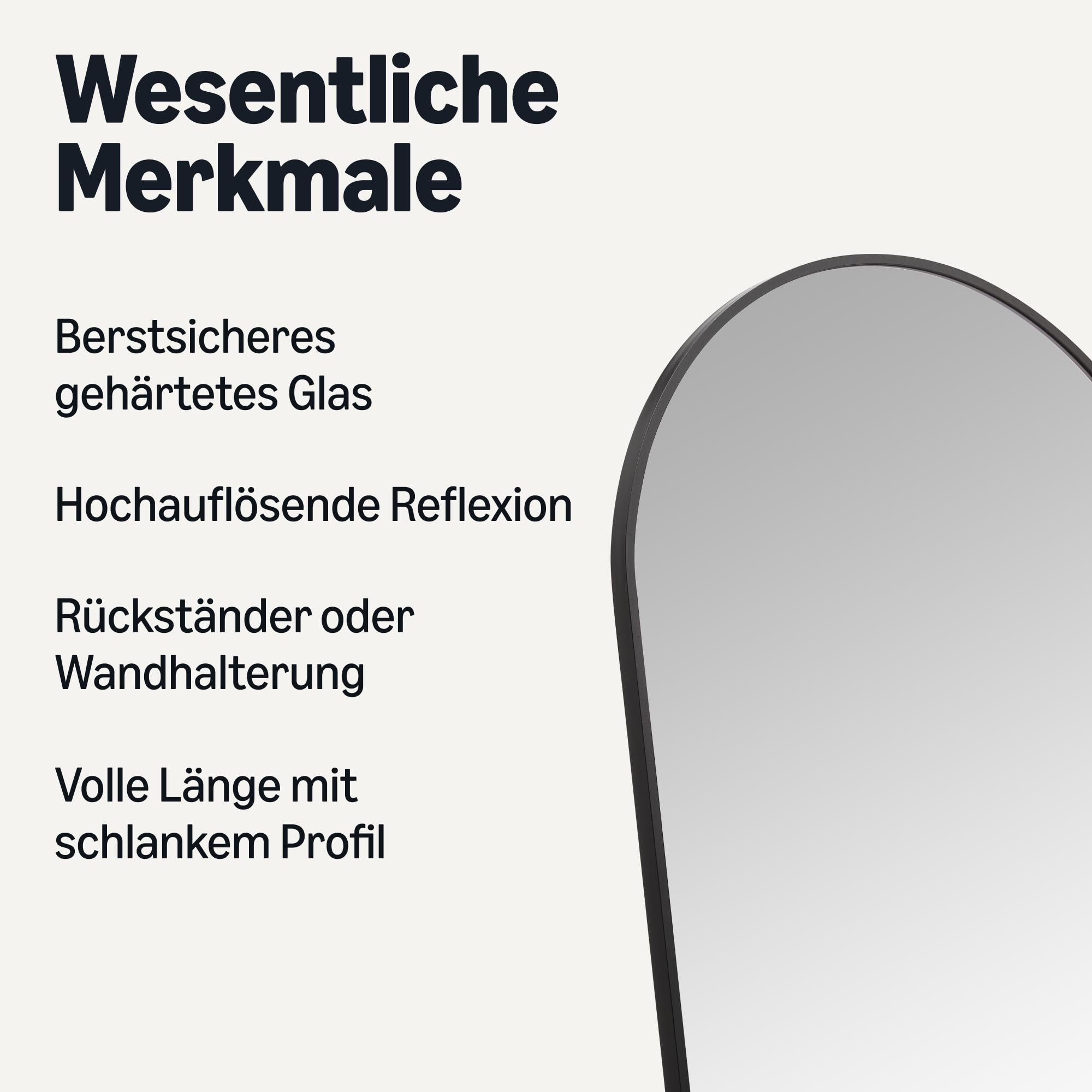 Amazon Basics Bogenförmiger Ganzkörperspiegel, Wand-/Bodenhalterung, 149,9cm x 40,6cm x 1,4cm, Schwarz