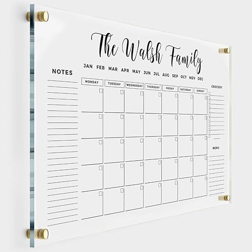 Personalized Gold Text Acrylic Wall Calendar - Personalized Calendar 2024, Planner Family Calendar, 2024 Calendar Monthly and Weekly Board, New Home