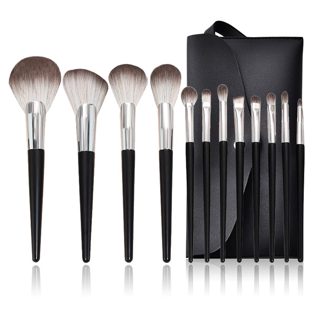 Juego de brochas de Maquillaje, 12 Piezas de brocha Plateada Negra, brocha for Sombra de Ojos en Polvo, Herramientas de Belleza multifunción