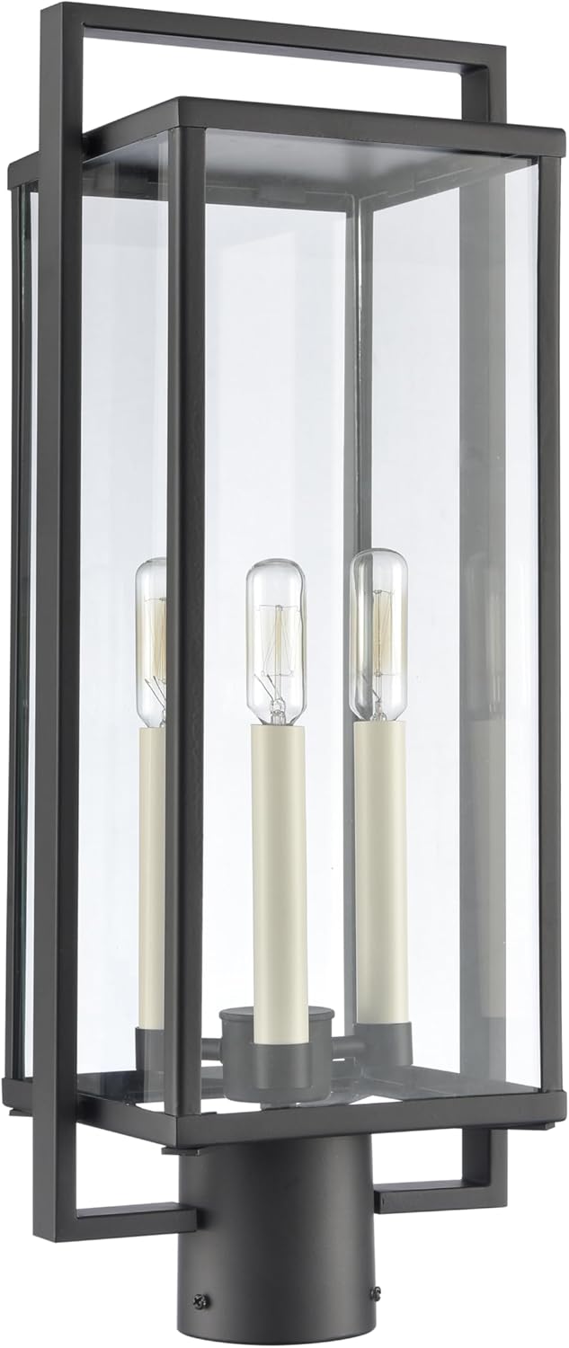 Gladwyn Matte Black 3-Light Outdoor Post Lantern with Clear Glass