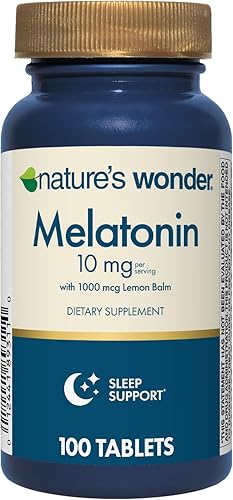 Nature's Wonder Melatonina sin medicamentos de 10 mg con tabletas de bálsamo de limón para la salud del sueño de los adultos, ayuda para dormir 100%