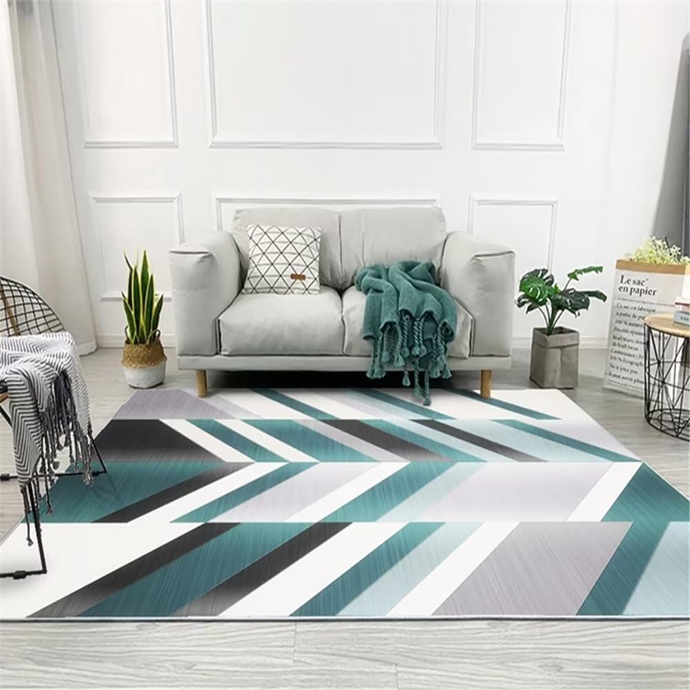 Tapis vert à rayures fines 80x160cm pour décoration salon et salle à manger durable