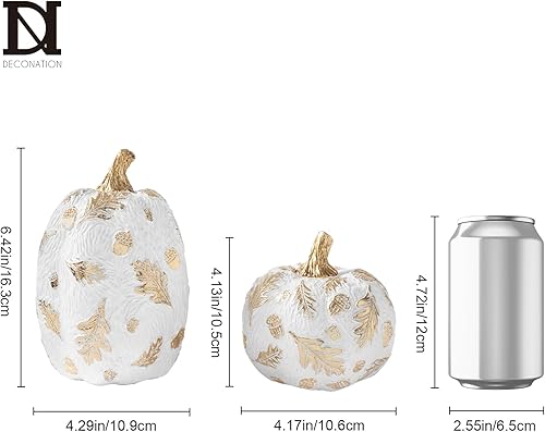 Miniatura 3 de DN DECONATION 2 piezas de decoración de calabaza de otoño, resina falsa, decoración de mesa de calabaza, figuras de calabazas blancas para decorar