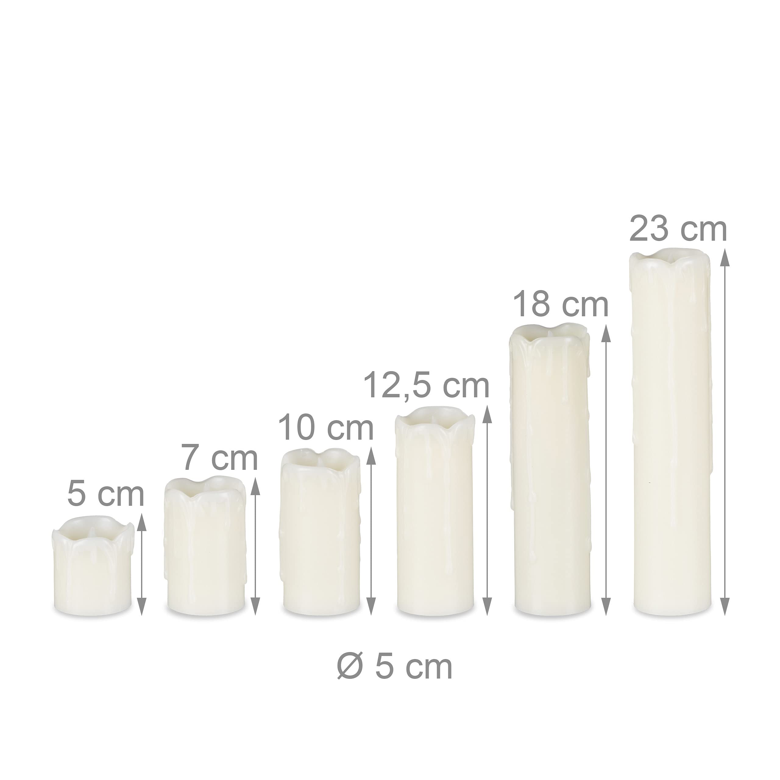 Relaxdays Set de 12 Velas Led, Eléctricas, A Pilas, Navidad, Decoración, Luz Centelleante, Sin Llama, Cera, Ø 5 cm, Crema | velas eléctricas parpadeando, batería, diámetro 5 cm