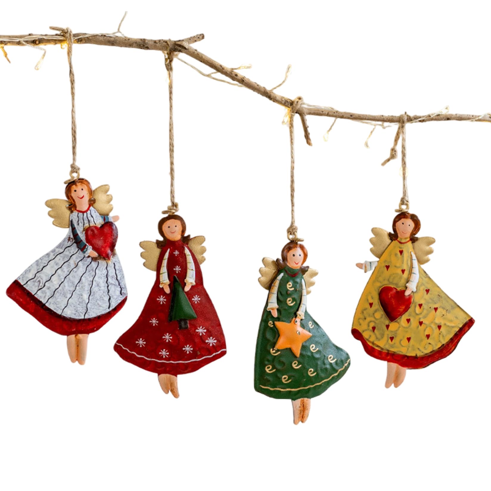 Angel Christmas Ornaments 4Pcs 4.7x2.8" Iron Hanging Vintage Christmas Ornaments Cozy for Home Tree Hallway Patio Porch