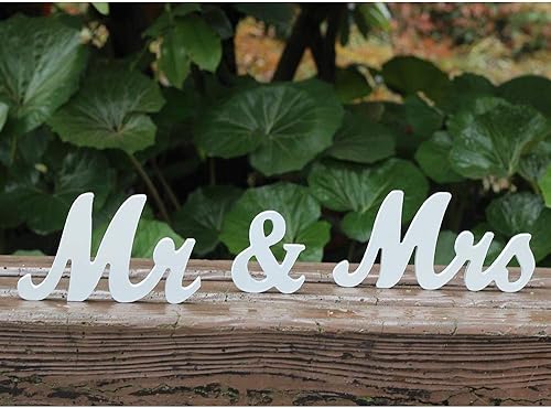Pequeñas letras de madera vintage de Mr & Mrs White Soporte de boda para decoración de boda, regalo de boda, decoración del hogar