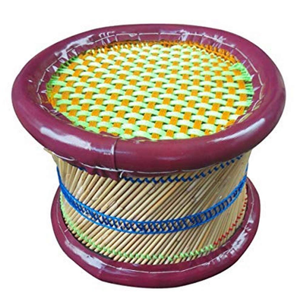 Anupam Enterprises Eco-Friendly Handicraft Cane Bar Bamboo Chair/Stool/Muddha/Mudda for Outdoor/Indoor/Furnishing/Color: Multicolored 1 Piece(10 inch Height)