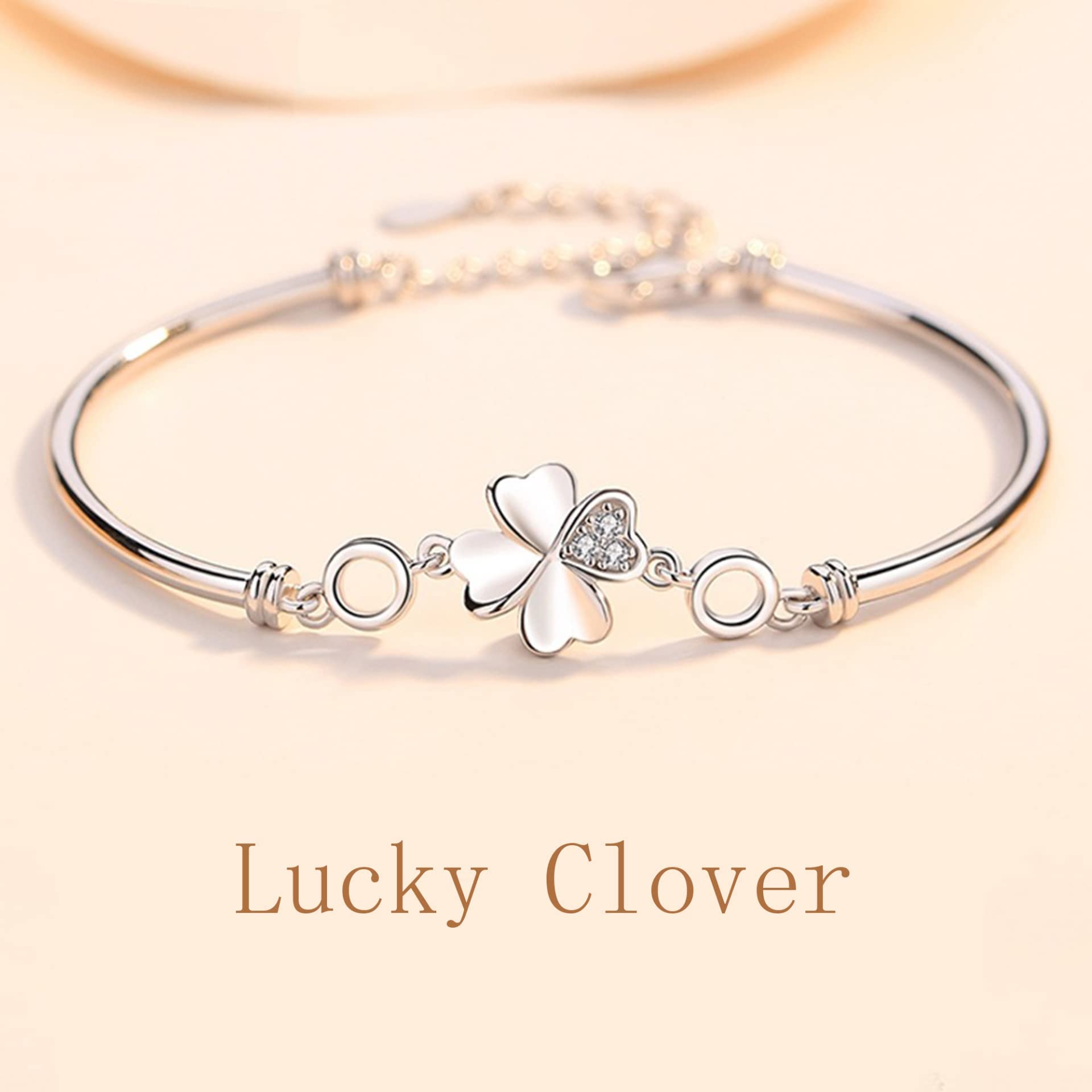 Frauen Mädchen Armband 925, einfache, Aber Elegante, glückliche Vier-Blatt-Klee-Armreifen, einstellbare Handverbindung, Kettenerweiterung