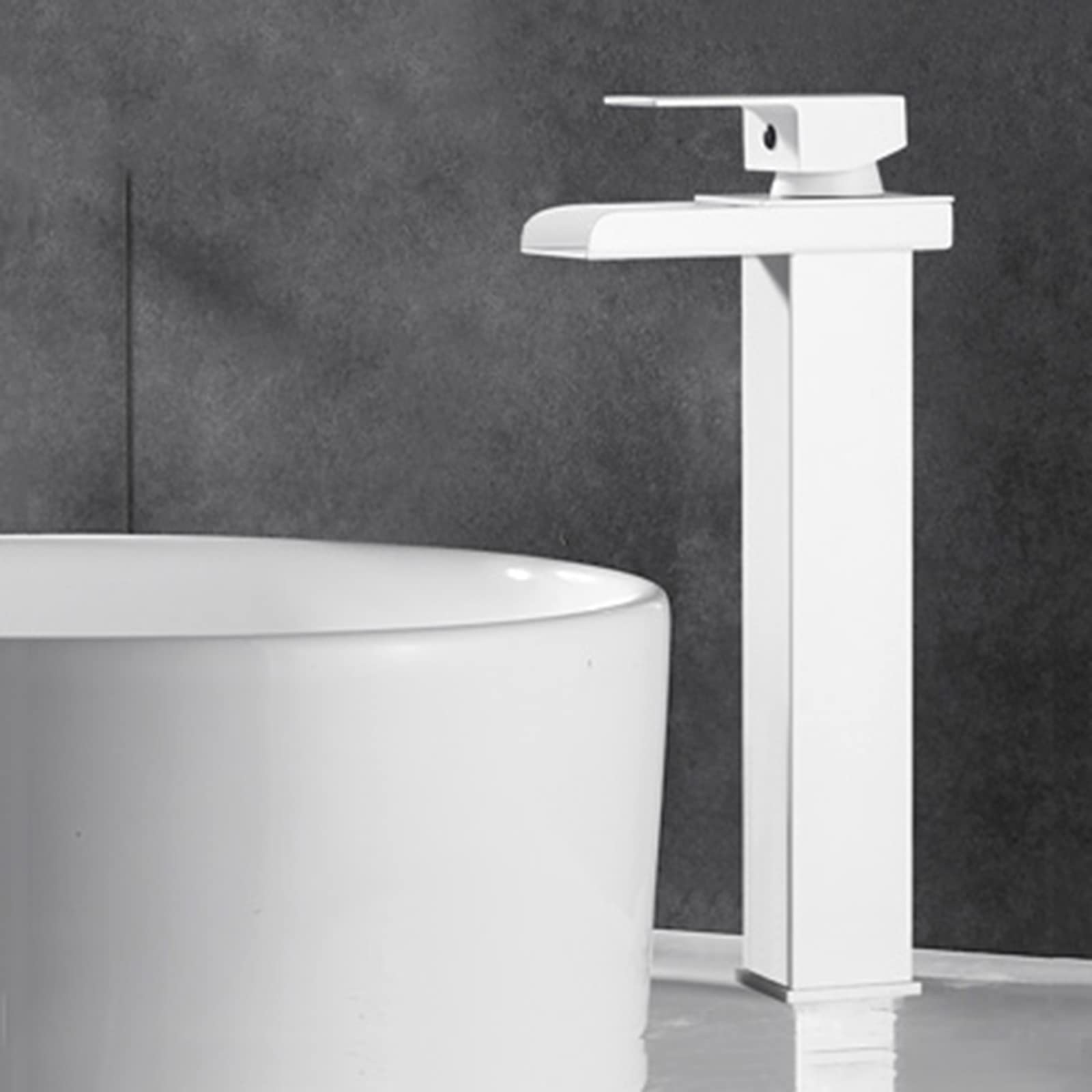 HCFYAUIS Waterfall Basin Tap White, Single Hole Flat Spout Tap for Countertop Basin, Basin Mixer Tap Waterfall Hot and Cold,White A