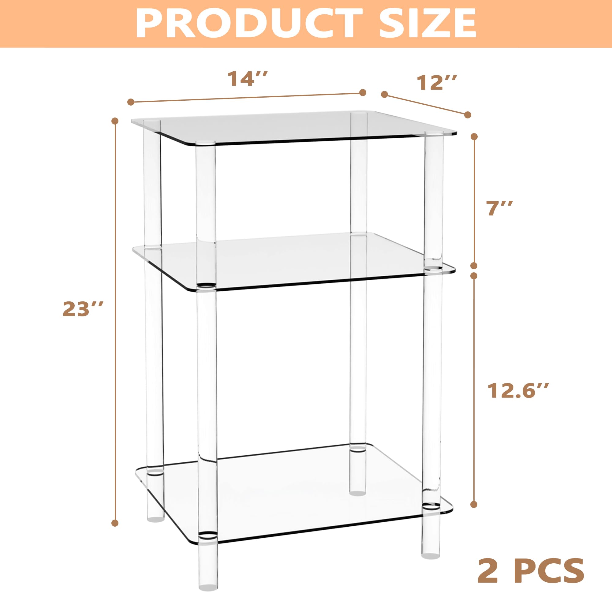 KORETECH 2 Pack Clear Acrylic Side Table 3 Tier, Acrylic Nightstand for ...