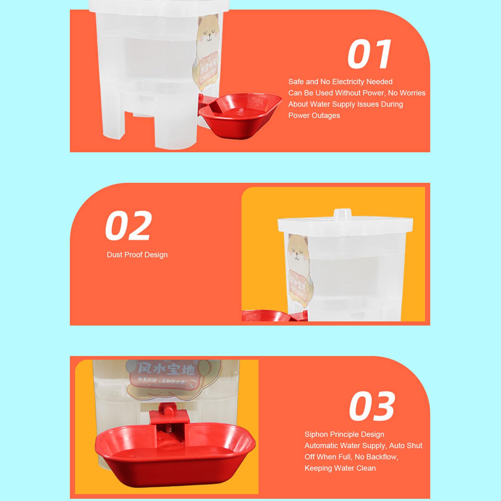 Diydeg Distributore automatico di acqua per animali domestici, sistema di circolazione continua per acqua dolce, plastica robusta, non necessita di elettricità, con ciotola rimovibile per gatti, cani