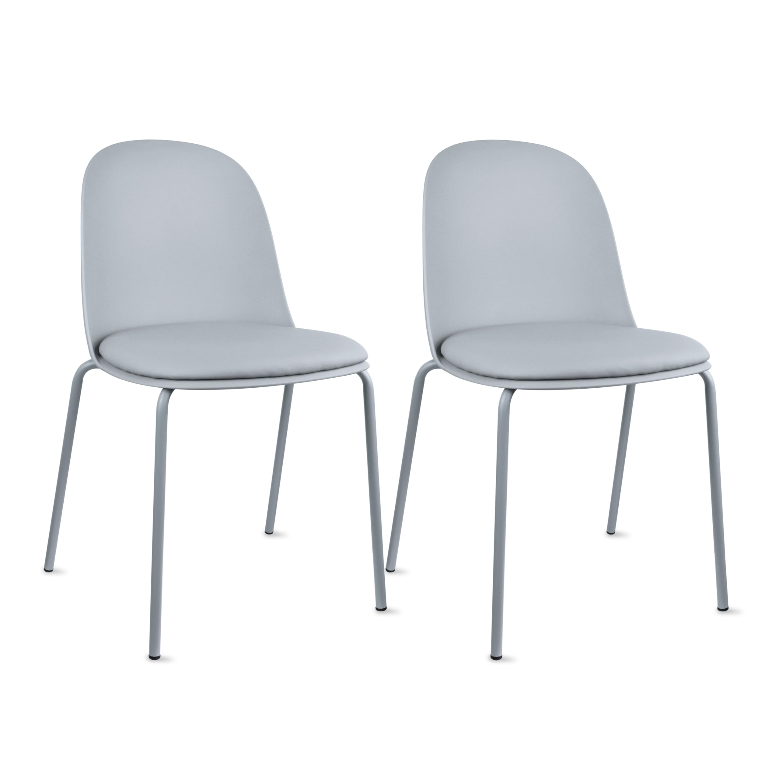 2xhome Set of 2 Modern Stackable Armless Dining Chairs, Plastic Shell Seat with Upholstered PU Leather CushionPadded Seat Metal Legs for Home Kitchen Patio Cafe, Gray