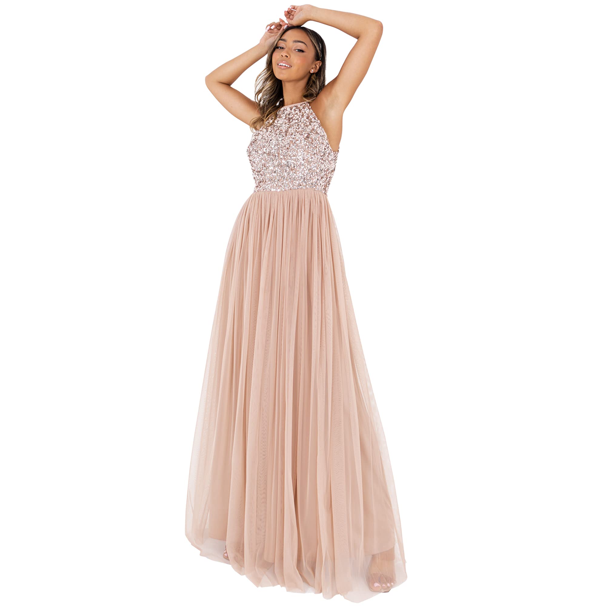Maya Deluxewomens Maya Deluxe Sage Green Embellished Halter Neck Maxi