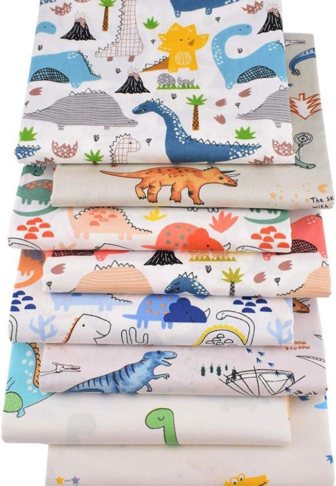 Fabric Cotton Dinosaur Patchwork Craft, 8PCS Animal Print Series Fat Quarters Fabric Bundles, Tightly Woven Cotton Fabric for Dressmaking Shirts Quilting Sewing Patchwork
