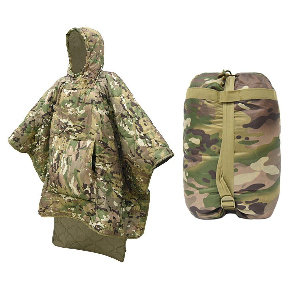 Campingdecke, Tragbarer Kapuzenpullover, Wasserdichter Poncho, Jagdanzug, Wärmende Decke, Multicam-campingausrüstung