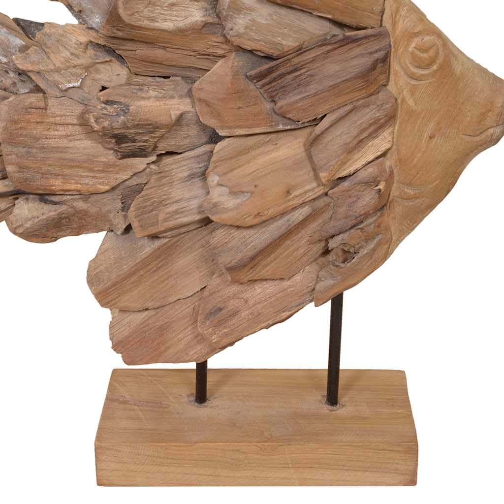 Fisch-Skulptur aus Teakholz - Handgefertigte Holzfigur als Maritime Wohndeko - Standfigur 40x12x57 cm für Wohnzimmer