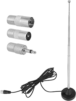 Magnetic Base FM Radio Telescopic Antenna with 3pcs Link Adapter for Indoor Desktop Stereo Speakers Stereo Receiver Digital HD Radios Home System