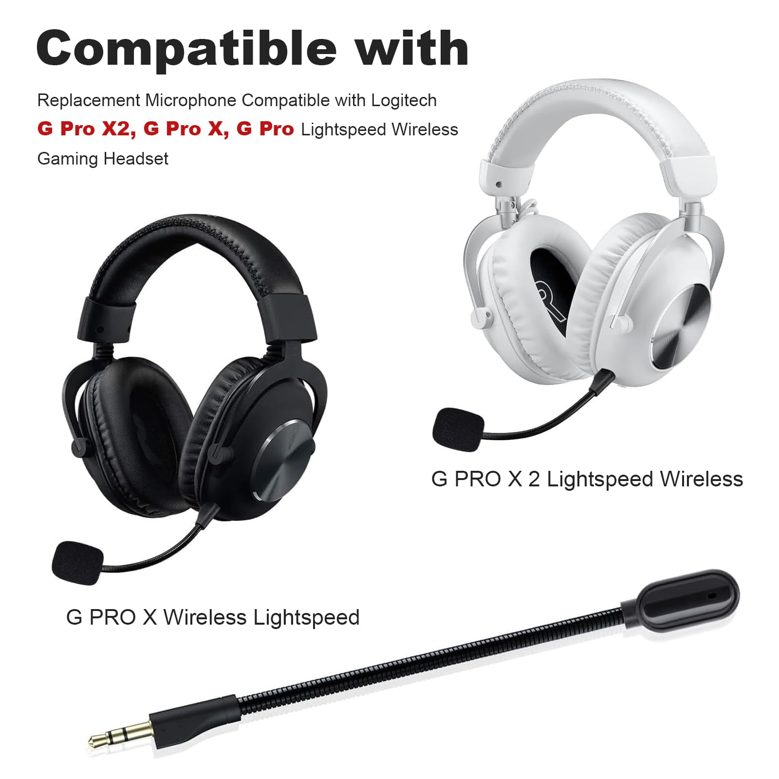 Mic Replacement Compatible with Logitech G PRO X2, G PRO X, G Pro Wireless Gaming Headset, 3.5mm Detachable G Pro X Noise Cancelling Microphone Boom for Xbox One, PS4, PS5
