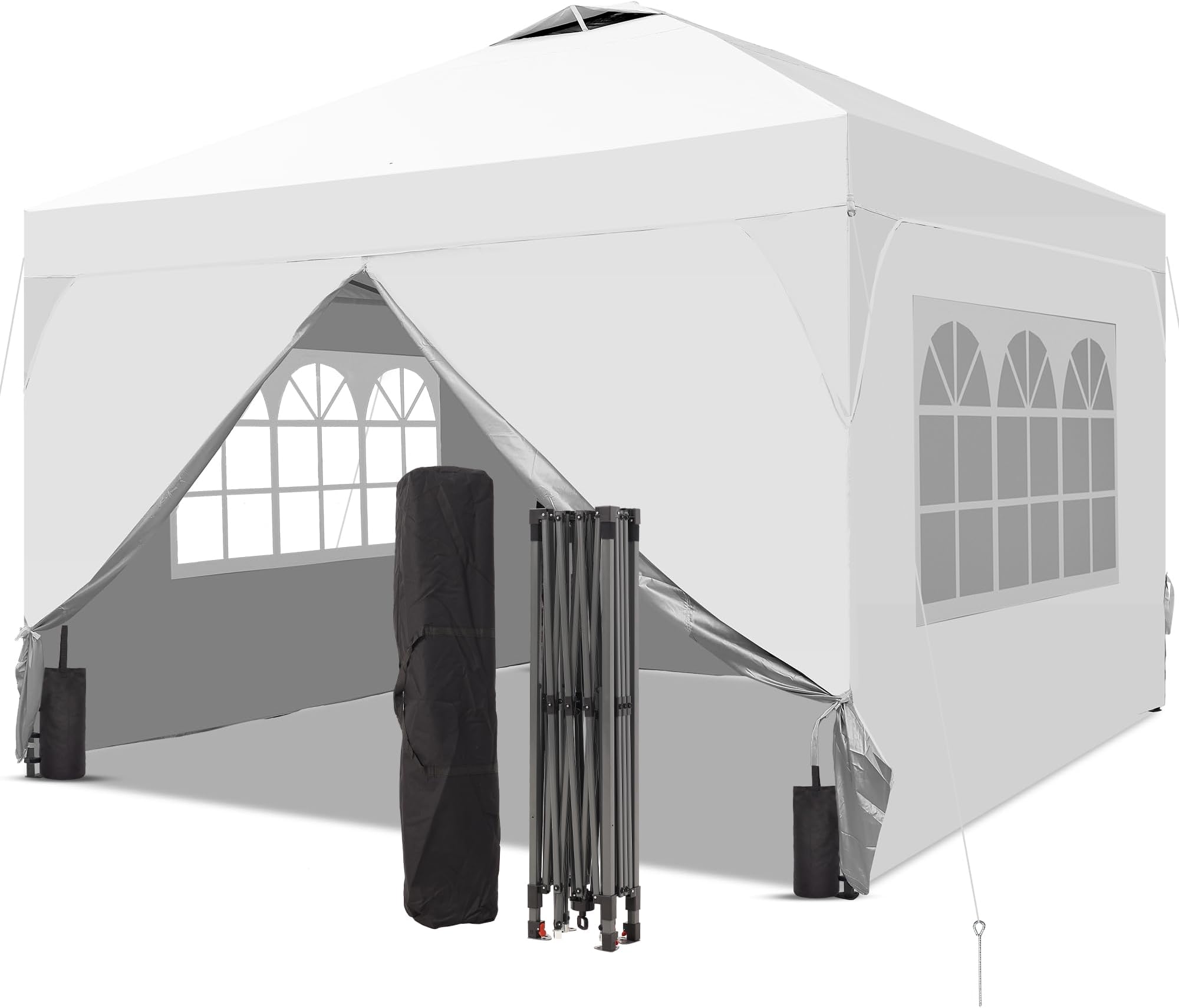 GDY 10x10FT Pop Up Canopy Tent with One Push Setup, Easy to Install with 4-Sidewalls for Events, Parties, Camping, Outdoor Gazebo with 4-Sandbags, White.