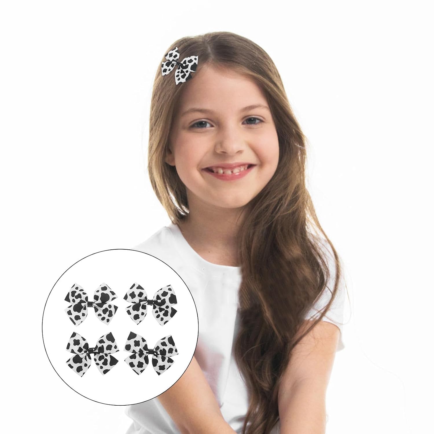 4pcs Cow Print Bow Hair Clips, Lightweight Fabric Bow Hair Accessories with Comfortable Wear, for Daily Wear and Special Occasions