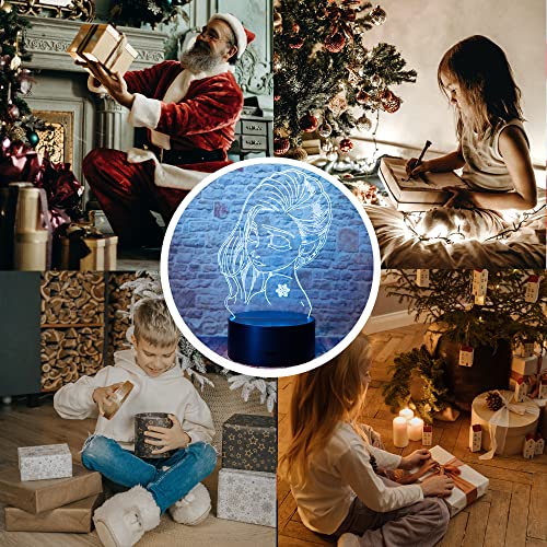 Image of Cute Frozen Princess Elsa Anime Character 3D LED Optical Illusion Bedroom Decor Sleep Table Lamp with Remote 7 Colors Acrylic Visual Night Light Birthday Christmas Gifts for Child Kids Toddlers