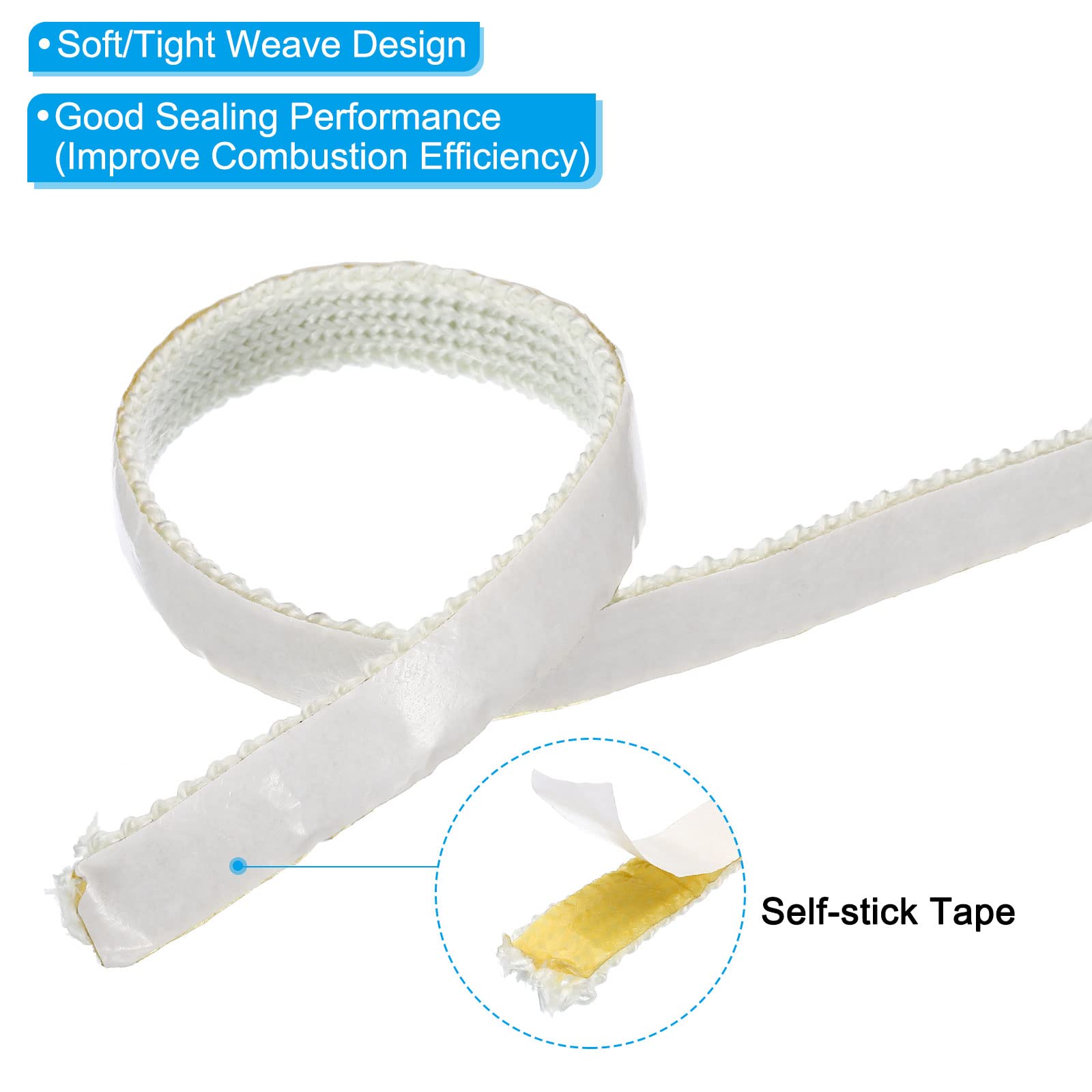PATIKIL 5/16x 86 Legna Stufa Guarnizione, 2pz Grafite Fibra Vetro Rotonda Alte temperature Resistenza Guarnizione Corda Sostituzione per Stufe Camino Porta, Nero