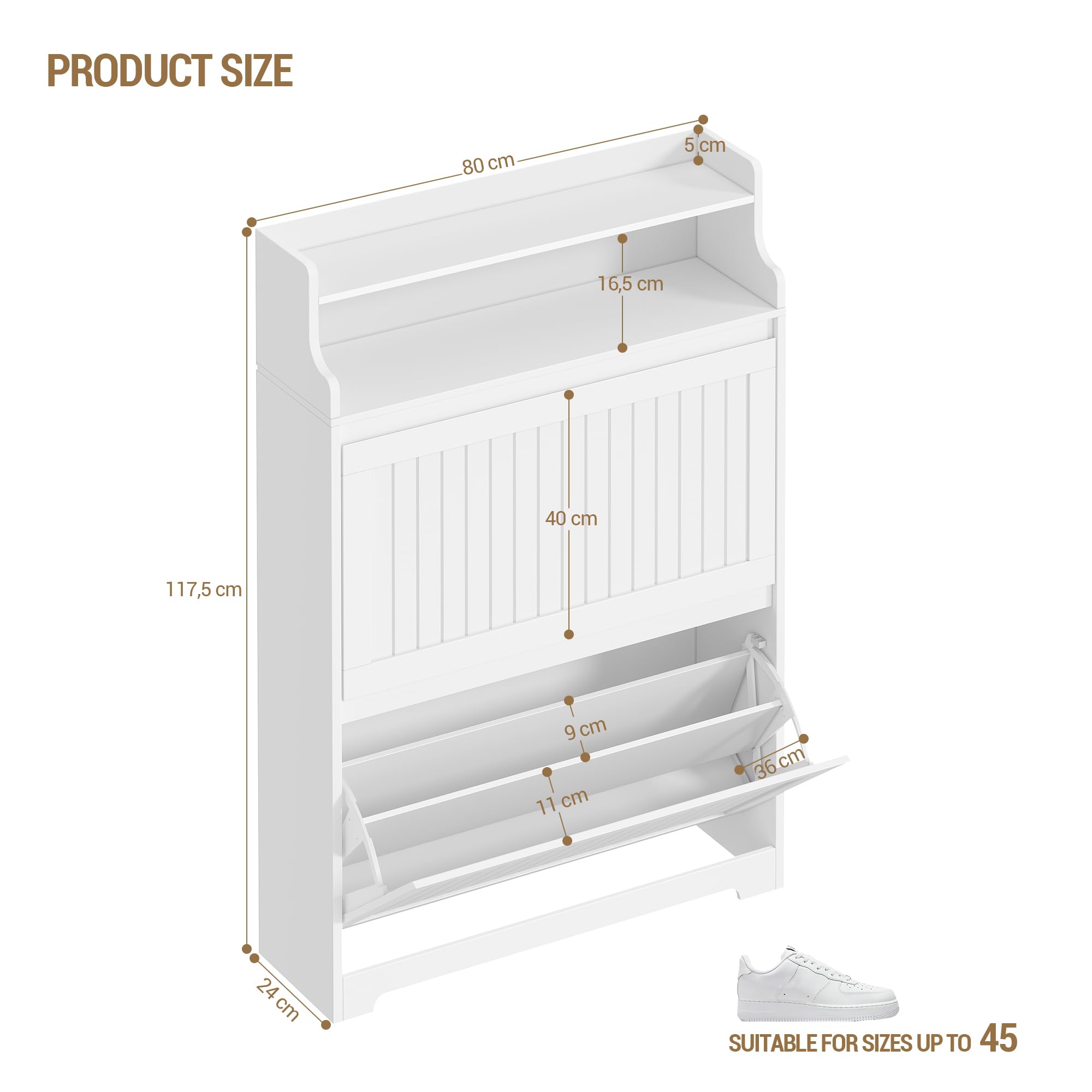 Hzuaneri Scarpiera Salvaspazio Slim, Scarpiera Ingresso da Portascarpe, 2 Ante, per 16 Paia di Scarpe, Ripiani Regolabili, 24 x 80 x 117,5 cm, per Ingresso, Soggiorno, Bianco SR66103X