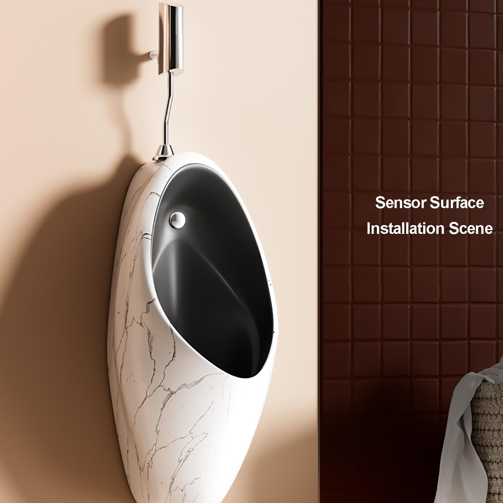 Orinatoio a Parete con Sensore Intelligente, Urinatoio Uomo in Ceramica per Bagno, Toilette Pubbliche, Hotel, Karaoke, Club di Lusso(Black)