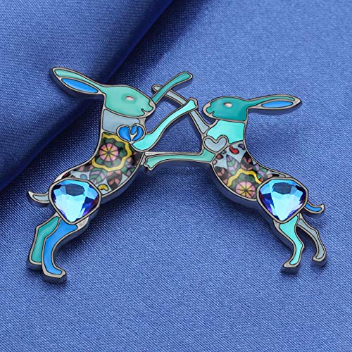 Broche de conejo de Pascua NEWEI en aleación esmaltada azul para mujer 4