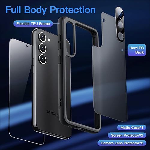 Miniatura 2 de JETech Funda 5 en 1 mate para Samsung Galaxy S23 5G de 6.1 pulgadas con 2 protectores de pantalla y protector de lente de cámara, funda protectora