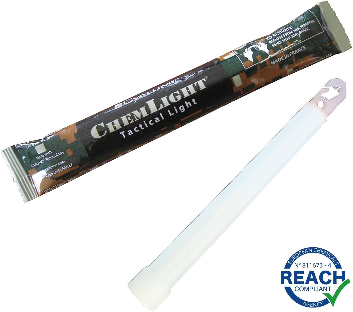 Cyalume Bâton lumineux blanc militaire ChemLight Lightsticks 15cm, Light Sticks très lumineux avec durée de 8 heures (Boite de 10)