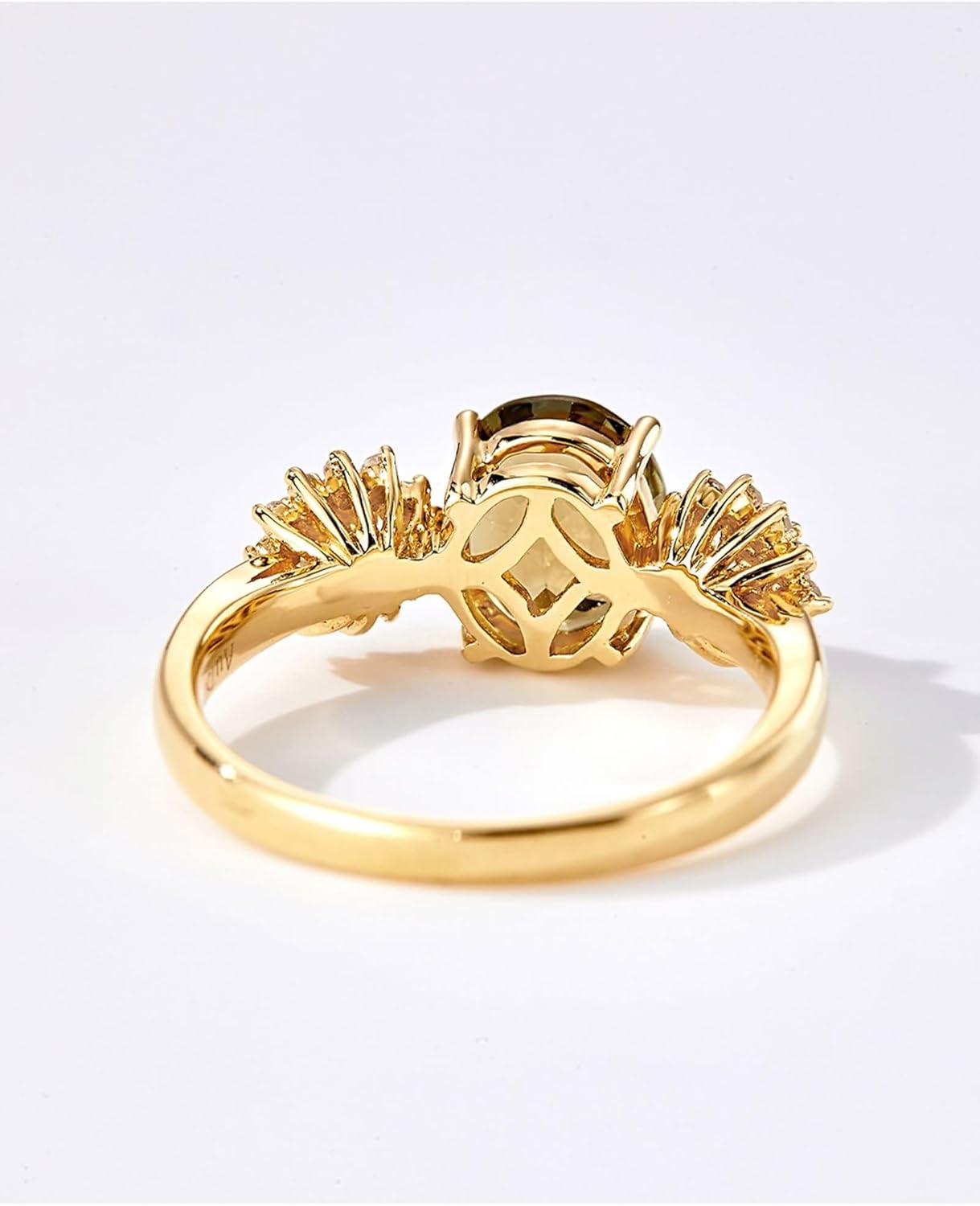 Promise Ring Her 9K/14K/18K Yellow Gold Oval with Green Tourmaline with Diamond, Unique Engagement Rings for Women Vintage