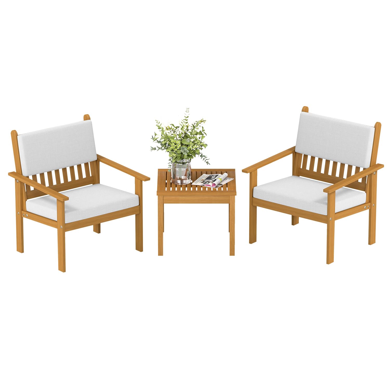 FDW 3-piece acacia wood patio bistro set with round table and two chairs