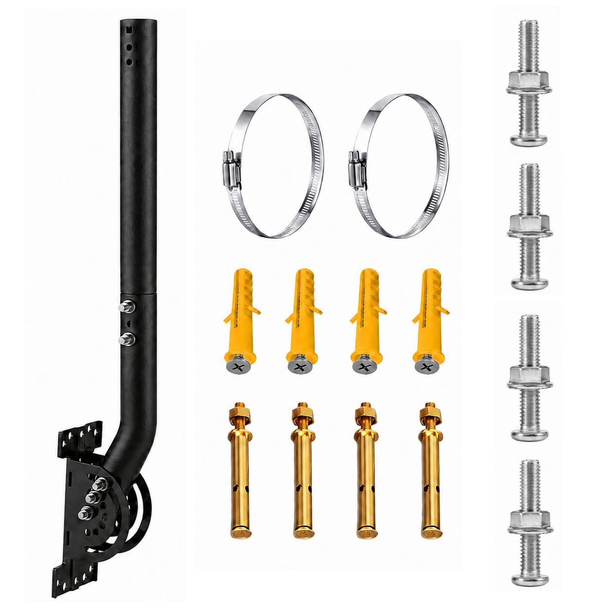 Kit Support d’Antenne Mural 33 cm avec Tube d’Extension 35,5 cm, Mât en J Réglable, Fixation Extérieure Noire pour Antenne TV, Pont WiFi, Point d’Accès, Station Météo