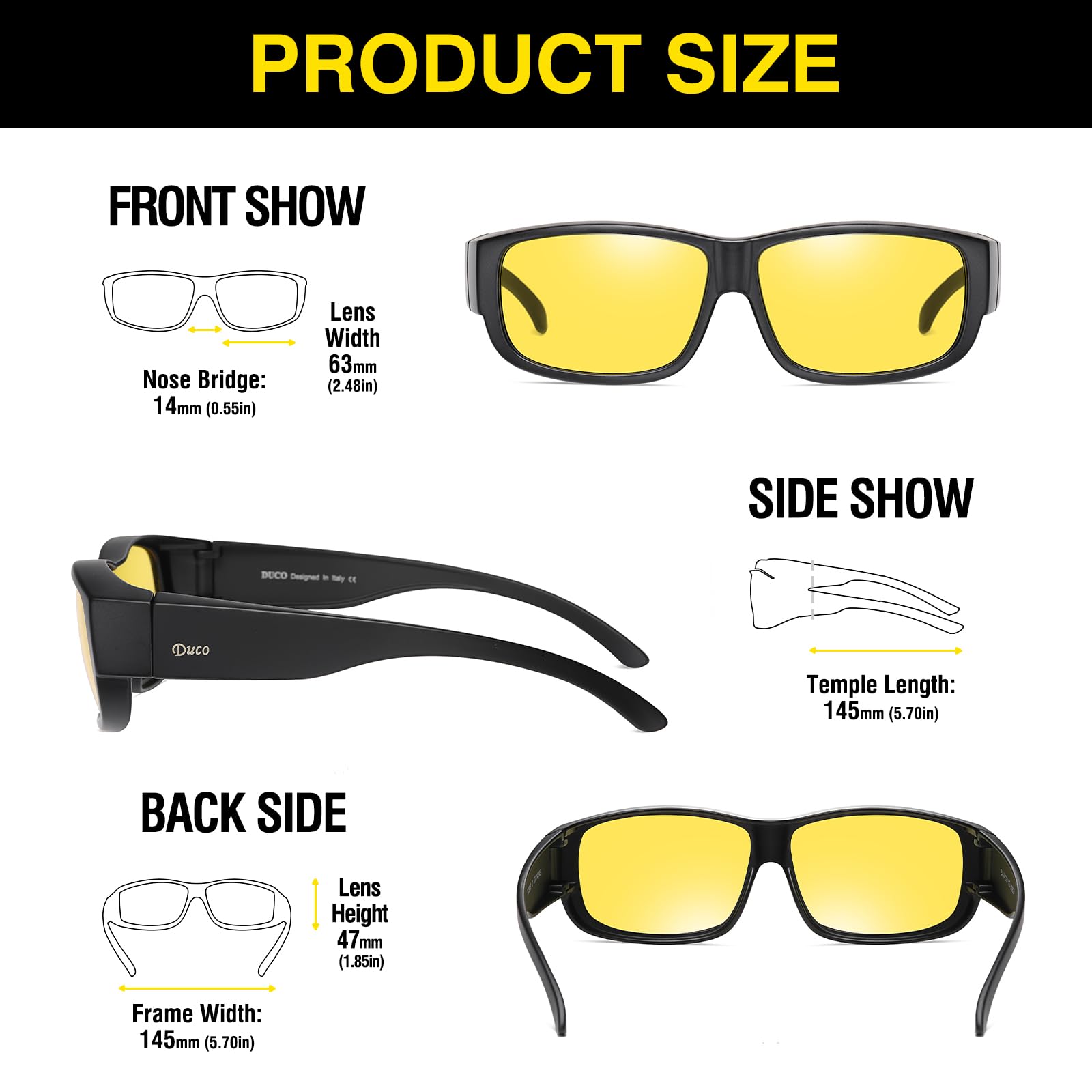 Snapklik.com : DUCO Night Vision Driving Glasses Fit Over Glasses For ...